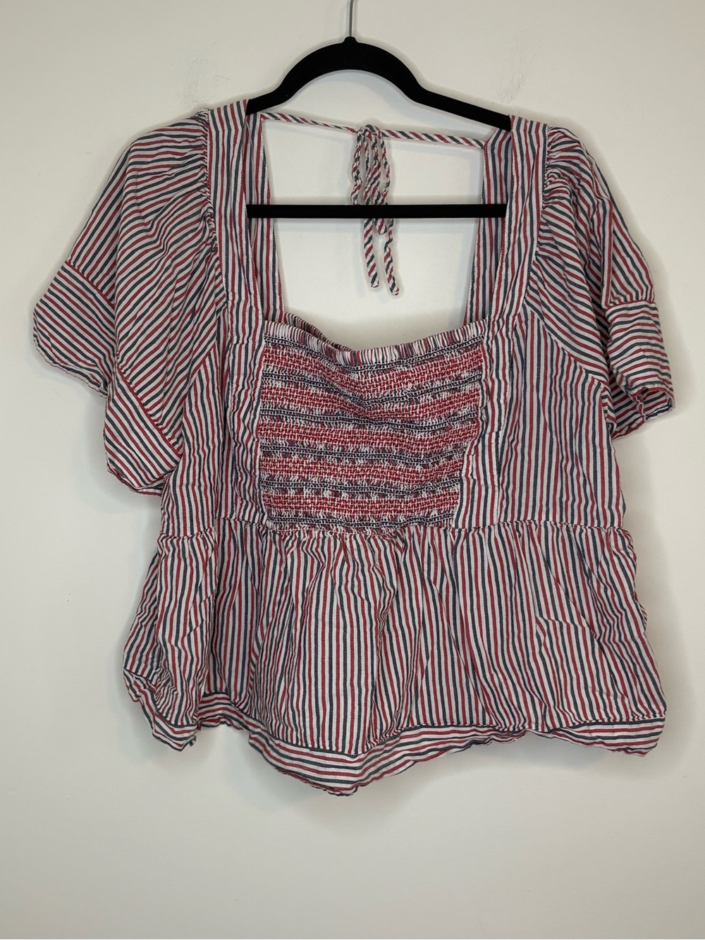 Old Navy Red, White, and Blue Striped Smocked Square-Neck Tunic Size XXL